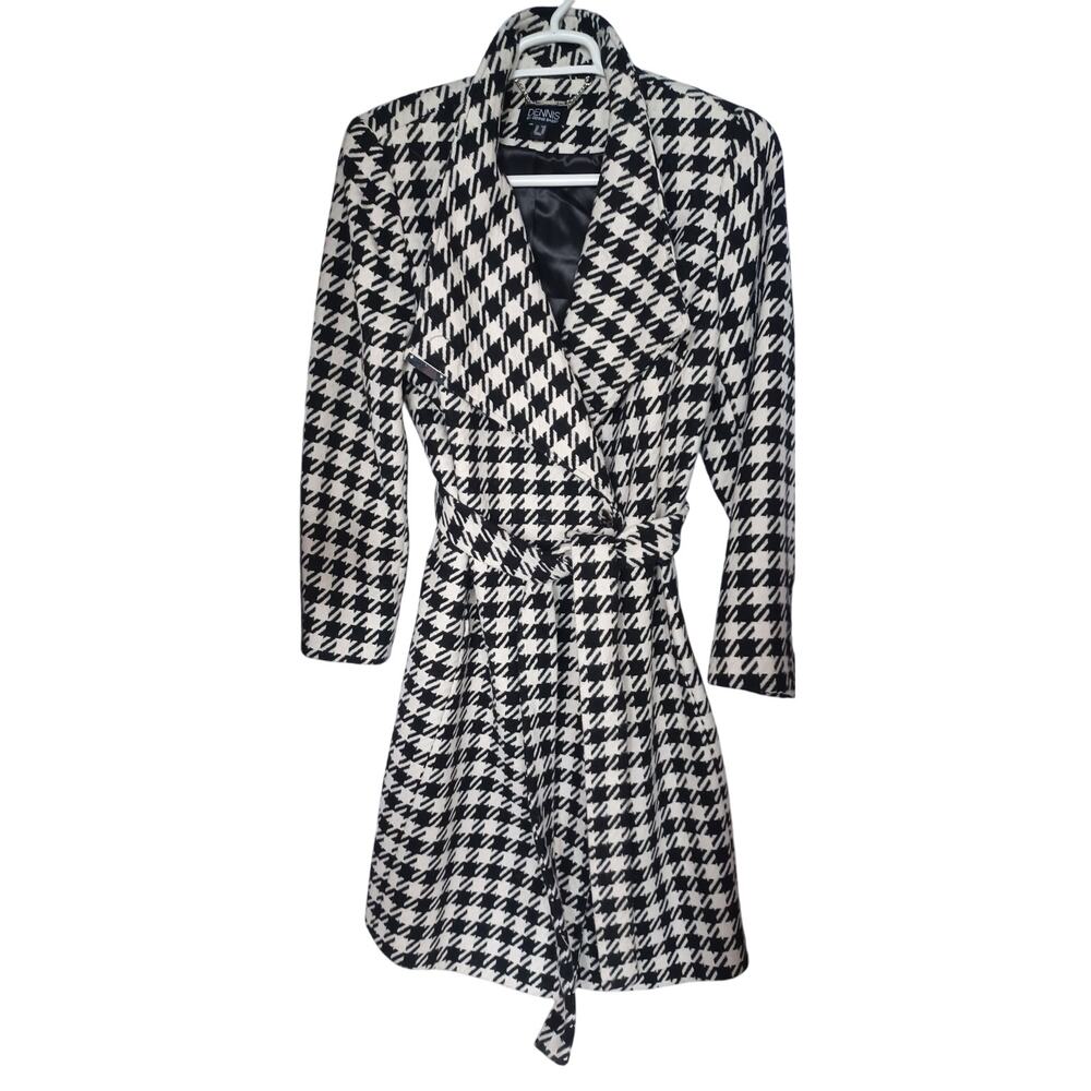dennis basso Black and White Houndstooth Wrap Coat
